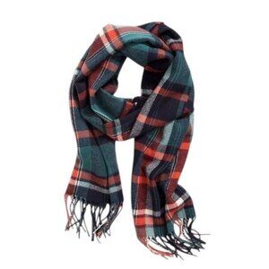 Old Navy Unisex Plaid Fringe Winter Scarf Blue Orange Green Acrylic One Size